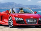 Czerwone, Audi R8, Cabrio, Góry, Woda