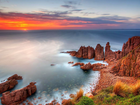 Ocean, Zachód Słońca, Skały, Australia