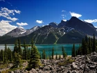 Góry, Jezioro, Drzewa, Alberta, Kanada