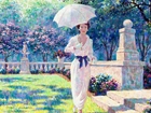 Obraz, Arthur Saron Sarnoff, Kobieta, Ogród, Parasol