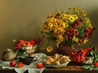 Kwiaty, Bukiet, Owoce, Pieczywo
