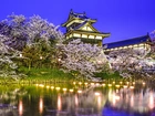 Japońskie, Domy, Kwitnące, Drzewa, Rzeka, Wiosna, Japonia