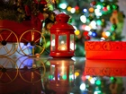 Boże Narodzenie, Lampion, Prezent, Światełka, Ozdoby, Odbicie