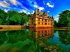 Zamek, W Azay le Rideau, Rzeka, Indre, Drzewa