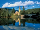 Jezioro, Bohinj, Most, Kościół, Las