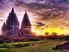Świątynia, Prambanan, Dżungla, Chmury, Indonezja