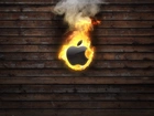 Apple, Logo, Płomienie, Deski