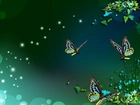 Motyle, Niebieskie Kwiatki, Bokeh, Art