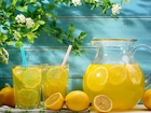 Lemoniada, Cytryny, Napoje, Kwiaty, Lato