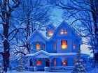 Zima, Świąteczna, Dekoracja, Dom, Drzewa