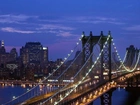 Manhattan Bridge, Drapacze chmur, Oświetlenie, Miasto nocą