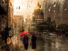 Deszcz, Ulica, Budynki, Zdjęcie miasta