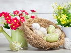 Jajka, Koszyczek, Kwiaty, Kompozycja, Wielkanocna