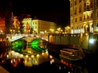 Budynki, Most, Rzeka, Miasto Nocą, Lublana, Słowenia