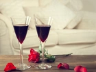 Wino, Czerwone, Kieliszki, Róża, Sofa