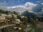 Nepal, Ghrung, Miasteczko, Domy, Góry