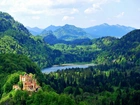 Góry, Lasy, Jezioro, Zamek, Hohenschwangau, Bawaria