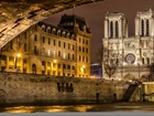 Notre Dame, Katedra, Paryż, Francja, Noc, Latarnie