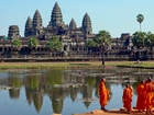 Kambodża, Angkor Wat, Mnisi, Staw
