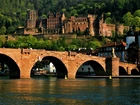 Heidelberg, Zamek, Domy, Rzeka, Neckar, Most, Lasy