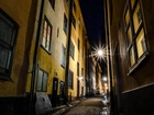 Szwecja, Sztokholm, Noc, Ulica, Stare Miasto, Światła