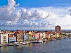 Curacao, Panorama, Miasta, Morze, Obłoki