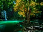 Wodospad, Rzeka, Park Erawan, Tajlandia