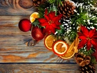 Boże Narodzenie, Dekoracja, Gałązki, Szyszki, Pomarańcze
