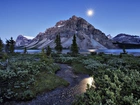 Góry, Jezioro, Strumyk, Wschód Słońca, Park Narodowy Banff, Alberta, Kanada