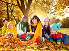 Jesień, Park, Dzieci, Liście