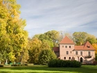 Zamek, Oporów, Polska, Drzewa, Trawa