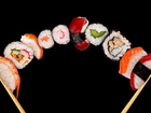 Sushi, ryby, ryż, pałeczki, jedzenie