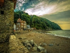 Wybrzeże, Plaża, Kamienie, Domy, Lynmouth, Anglia