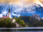 Kościół, Zamek, Góry, Las, Słowenia