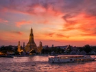 Świątynia, Wat Arun, Statek, Zachód, Słońca, Bankok, Tajlandia