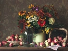 Kwiaty, Bukiet, Jablka, Kompozycja