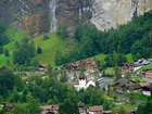 Góry, Wodospad, Las, Łąka, Kurort, Lauterbrunnen