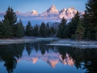 Góry, Las, Rzeka, Grand Teton, Wyoming