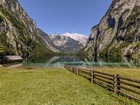 Jezioro Königssee, Alpy Bawarskie, Bavaria, Niemcy, Łąka, Płot