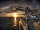 Statek, Liniowiec, Morze, Wschód słońca
