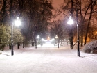 Park, Śnieg, Latarnie