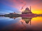 Meczet, Kuala, Lumpur, Zachód, Słońca, Jezioro, Odbicie