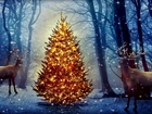 Boże Narodzenie, Choinka, Jelenie, Śnieg