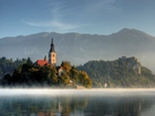 Kościół, Góry, Mgła, Jezioro, Bled, Słowenia