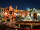 Miasto, Noc, Fontanna, Budynki, Disneyland, Kalifornia, USA