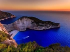 Ocean, Zachód Słońca, Wybrzeże, Plaża, Navagio, Grecja