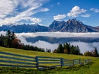 Góry Alpy, Szwajcaria, Łąka, Chmury, Ogrodzenie, Krajobraz
