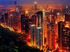 Drapacze, Chmur, Hong Kong, Panorama, Miasta, Nocą