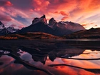 Góry, Jezioro, Chmury, Zachód, Słońca, Patagonia
