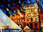 Leonid Afremov, Malarstwo, Obraz, Pałac, Muzeum Luwr, Piramida, Francja, Paryż